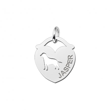 Anhänger in Herzform mit ausgestanztem Motiv Hund aus Silber