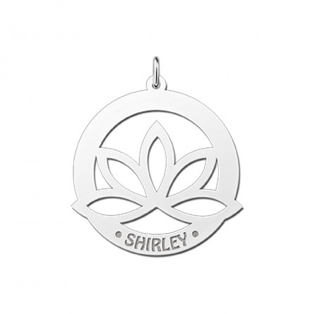 Runder Namensanhänger Motiv Lotus aus Silber mit Gravur