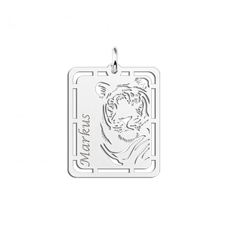 Namensanhänger Motiv Tiger aus Silber mit Gravur